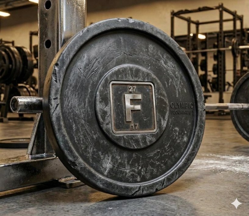 close-up of a 45 pound Olympic weight plate